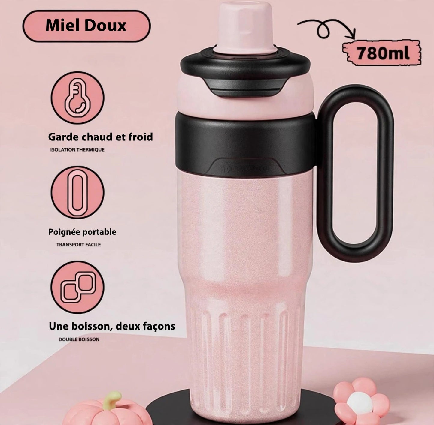 Hydriva| Gourde Isotherme Premium 780ml avec paille