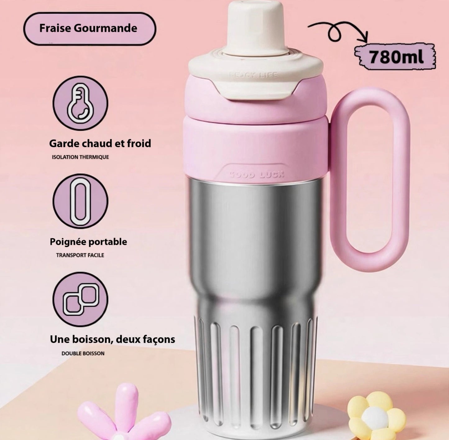 Hydriva| Gourde Isotherme Premium 780ml avec paille